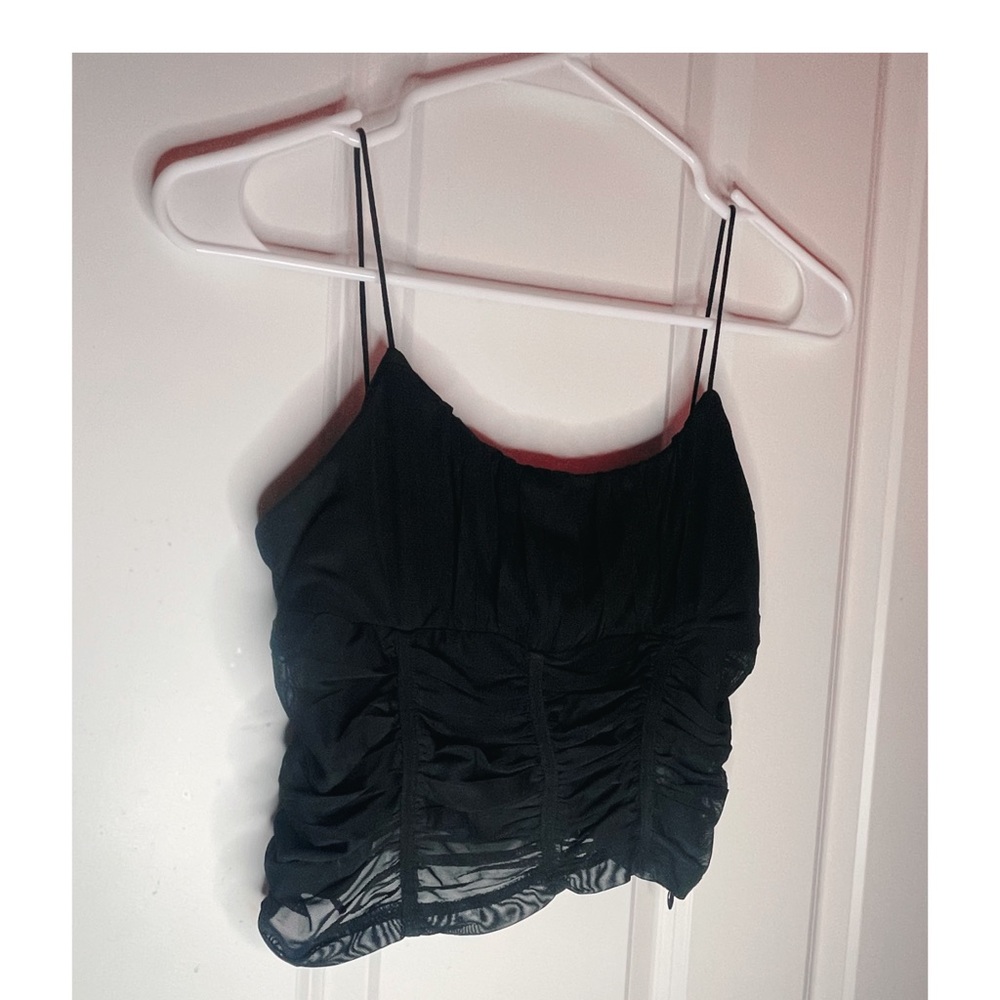 Princess Poly corset crop top that is ruched with sheer black sides